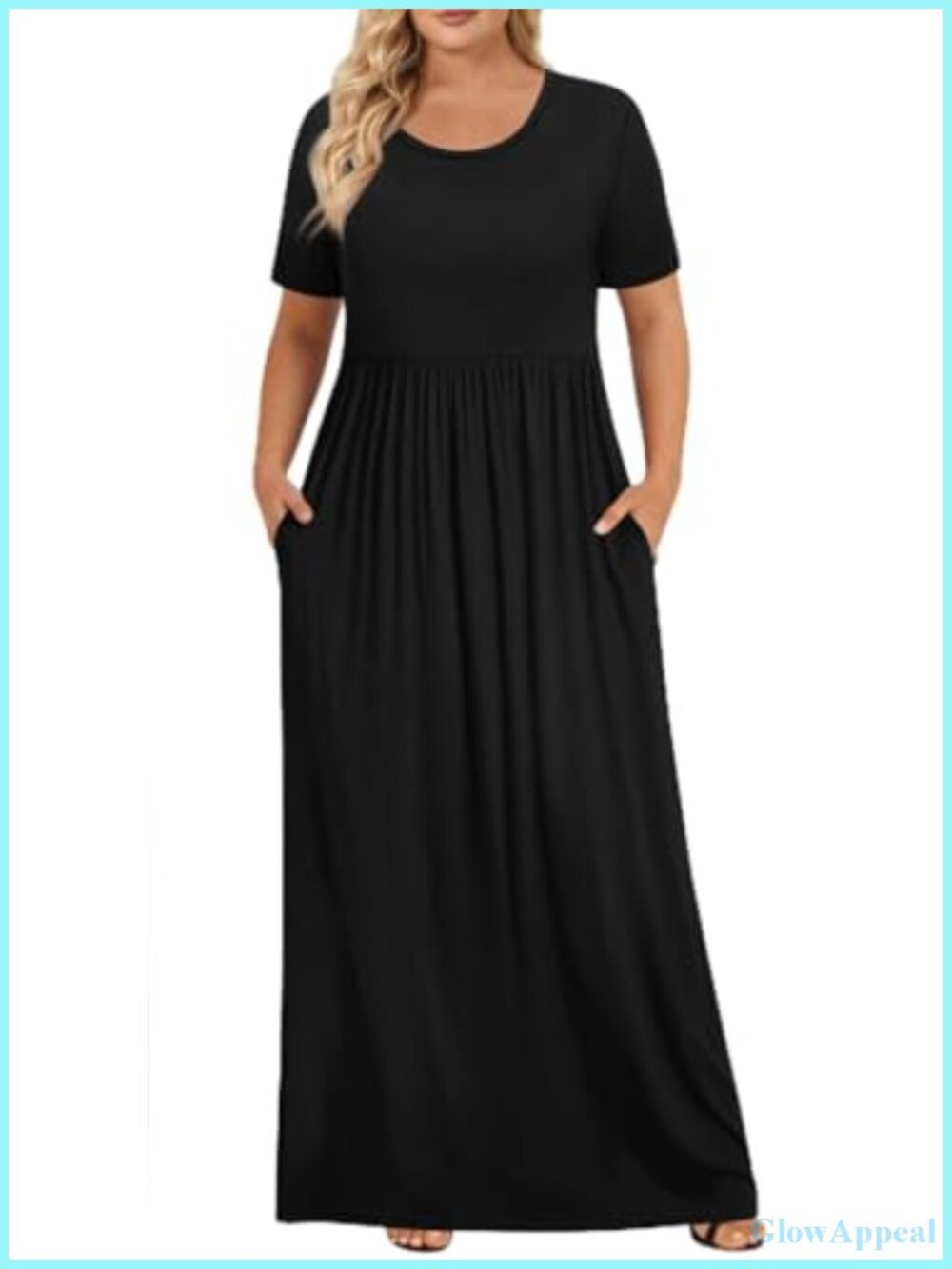 Plus Size Maxi Dress with Pockets Short Sleeve Crew Neck Soft Rayon Spandex